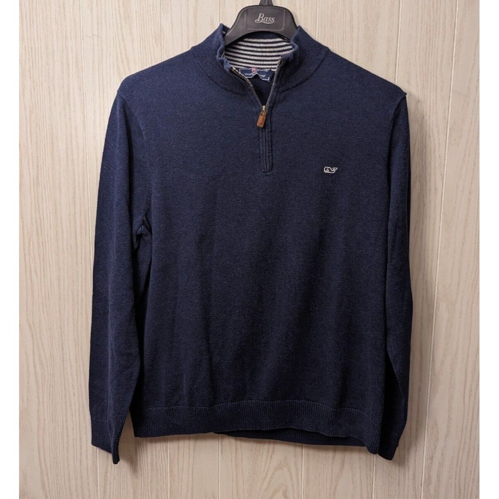 VINEYARD VINES MEN'S 1/4 Zip 100% COTTON Blue SWEATER SIZE Large
